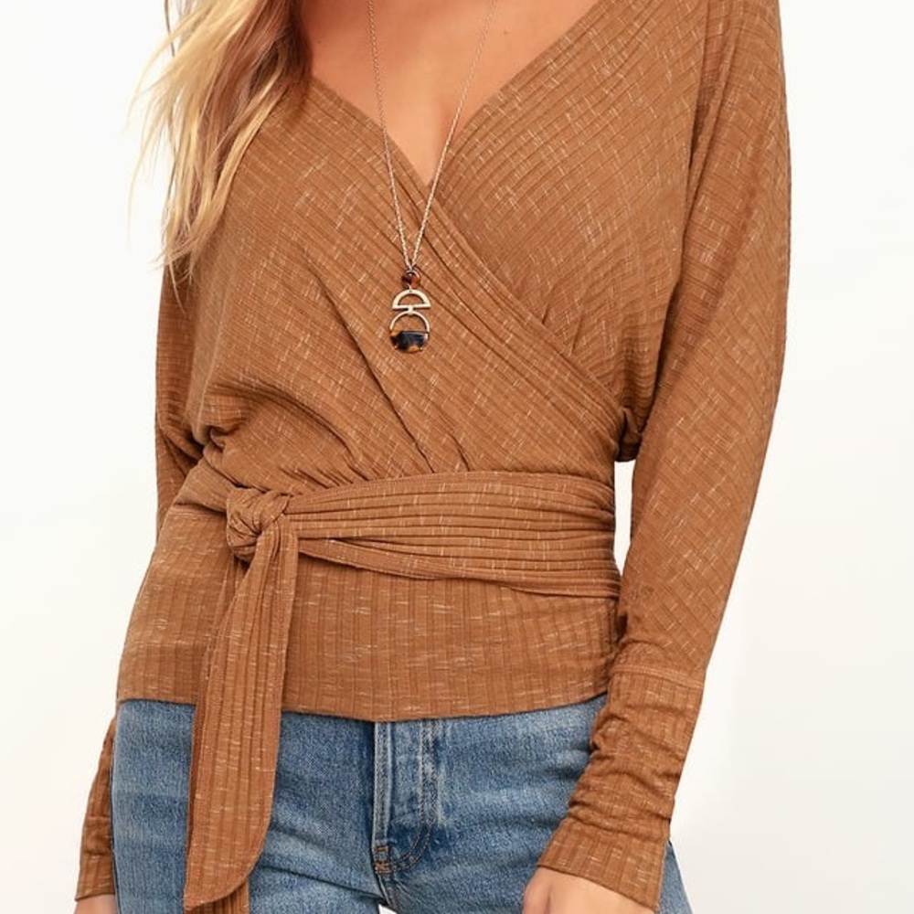 Free People East Coast Copper Long Sleeve Wrap Top